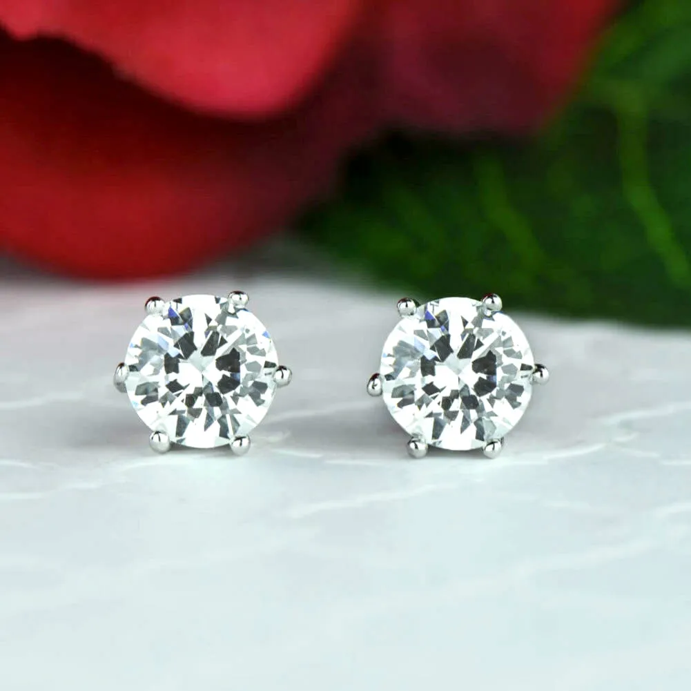 3 ctw 6 Prong Stud Earrings