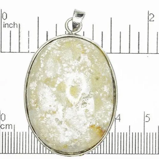 30mm x 40mm Flower Fossil Coral Oval Pendant - With Bail - Semi Precious Stone - SP605