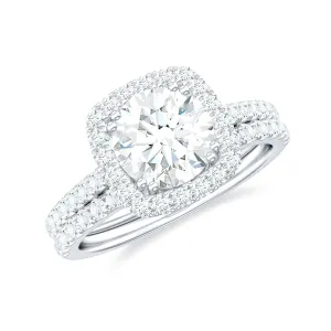3.25 CT Round Certified Moissanite Wedding Silver Ring Set with Halo