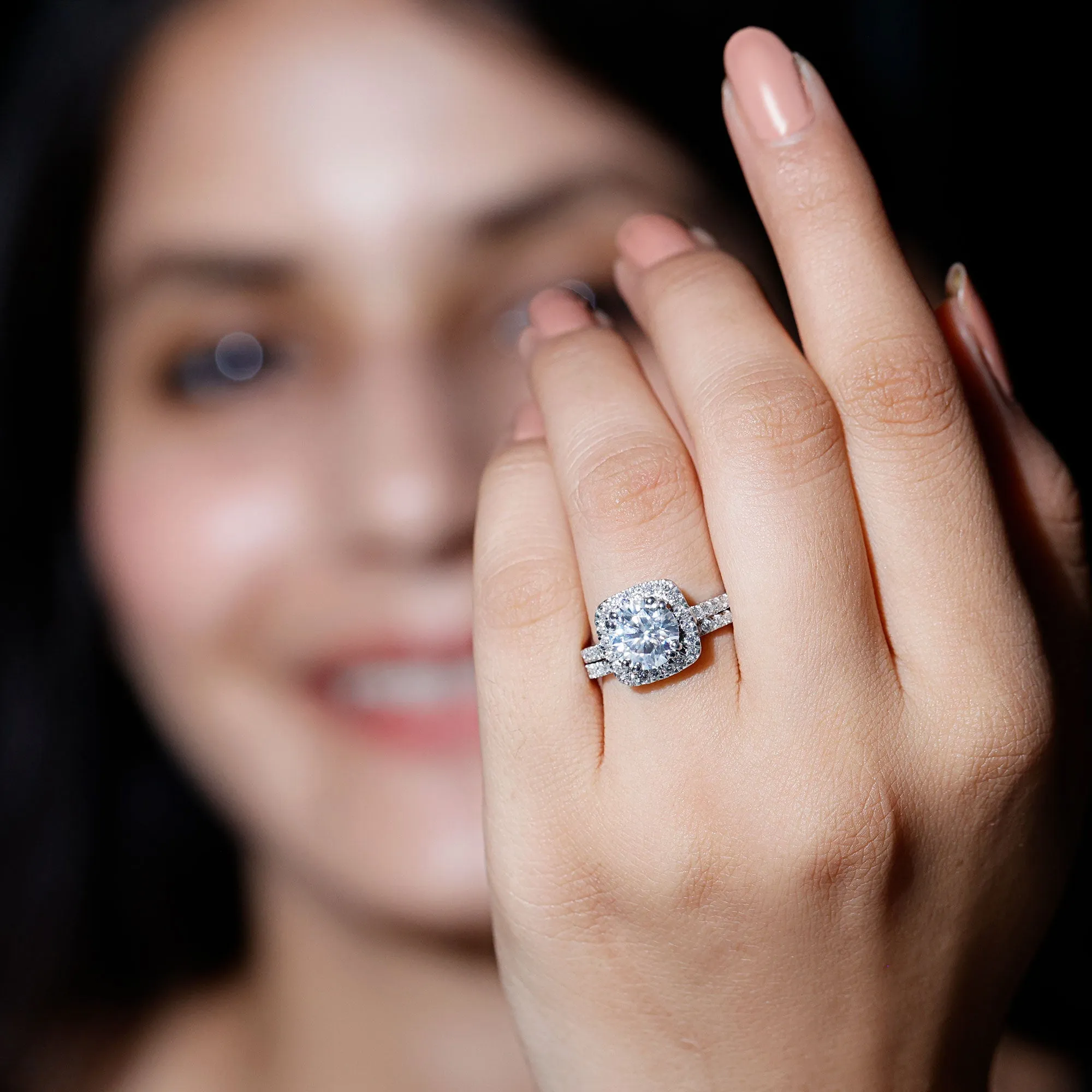3.25 CT Round Certified Moissanite Wedding Silver Ring Set with Halo