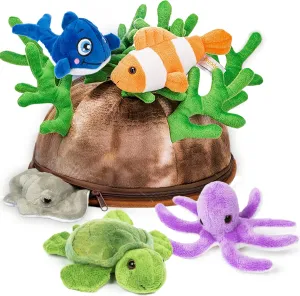 5-Pc Stuffed Sea Animal & Toy Storage  Soft Plush Sea Creatures Toys For Kids