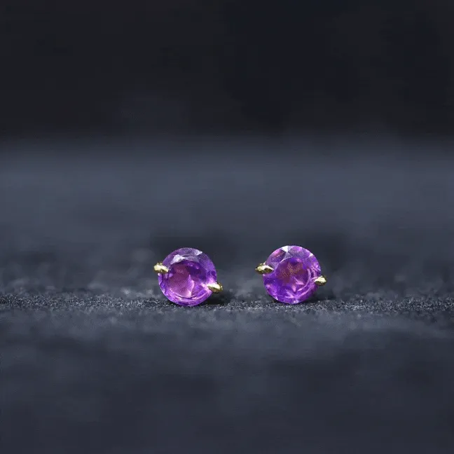 5X5 MM Amethyst Solitaire Stud Earrings for Women