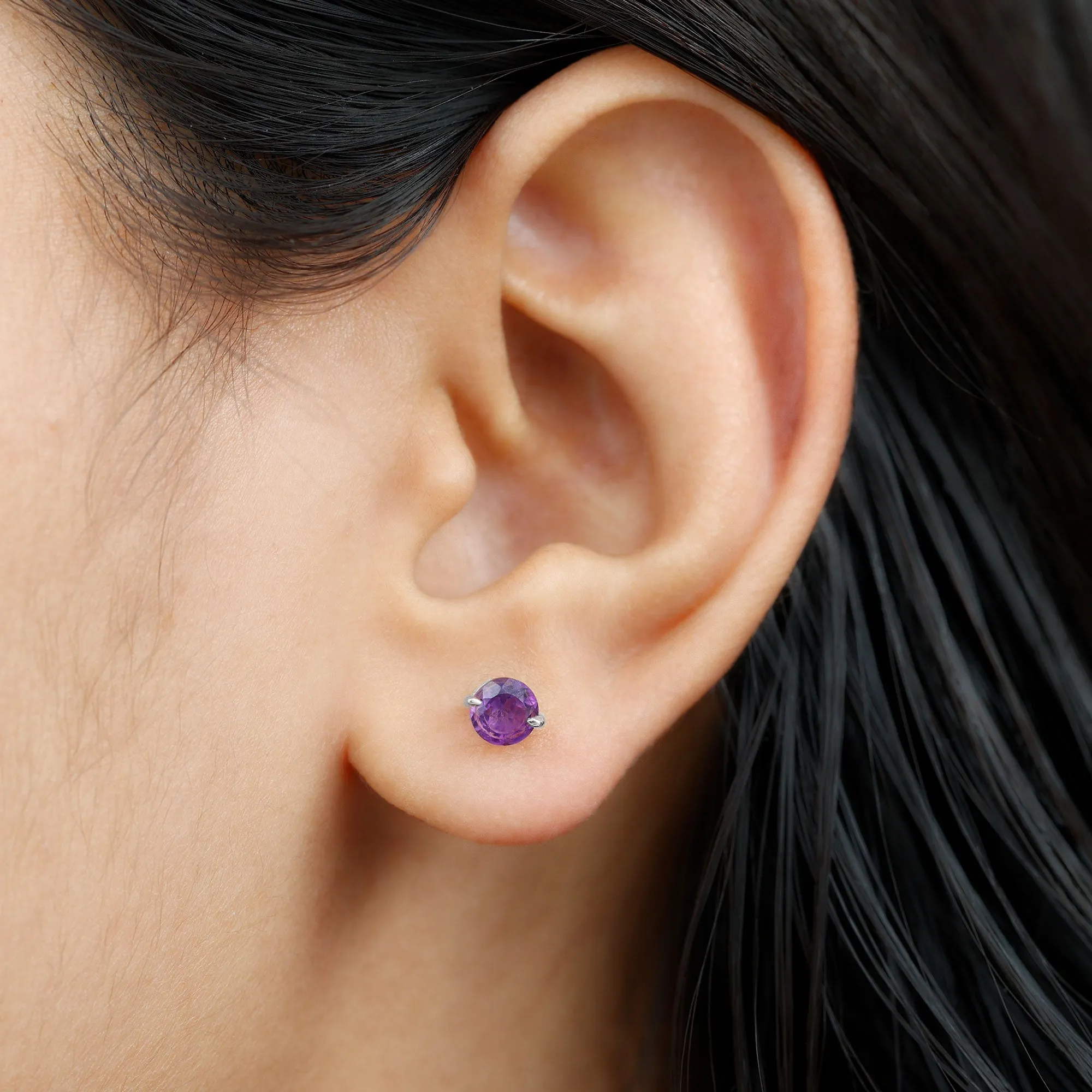 5X5 MM Amethyst Solitaire Stud Earrings for Women