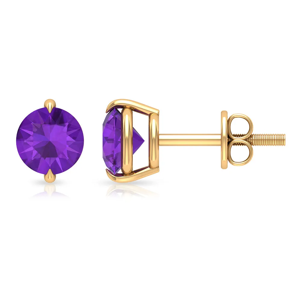 5X5 MM Amethyst Solitaire Stud Earrings for Women