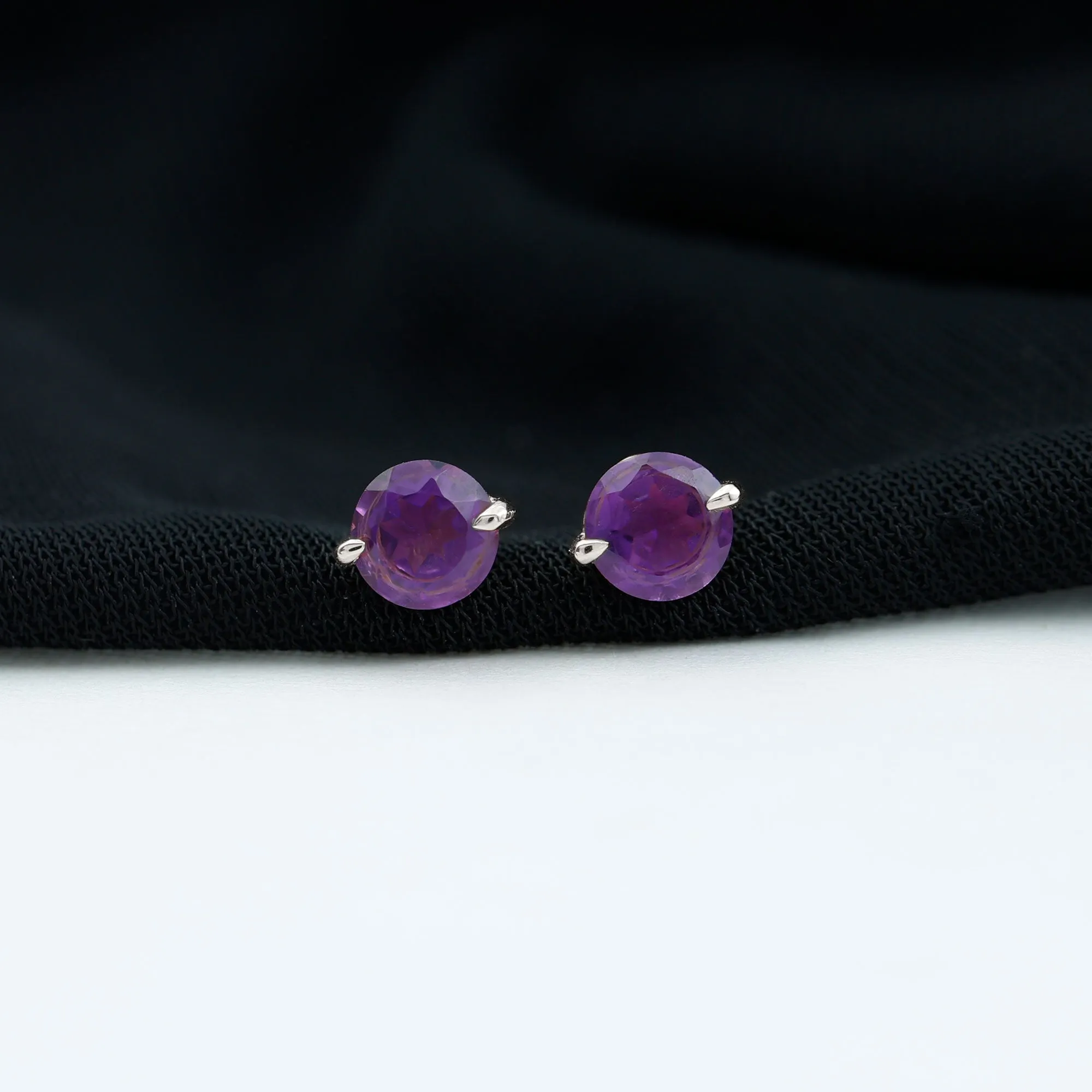 5X5 MM Amethyst Solitaire Stud Earrings for Women