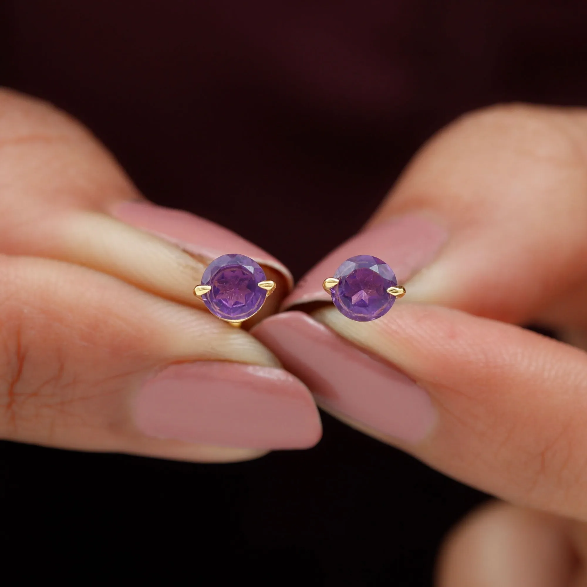 5X5 MM Amethyst Solitaire Stud Earrings for Women