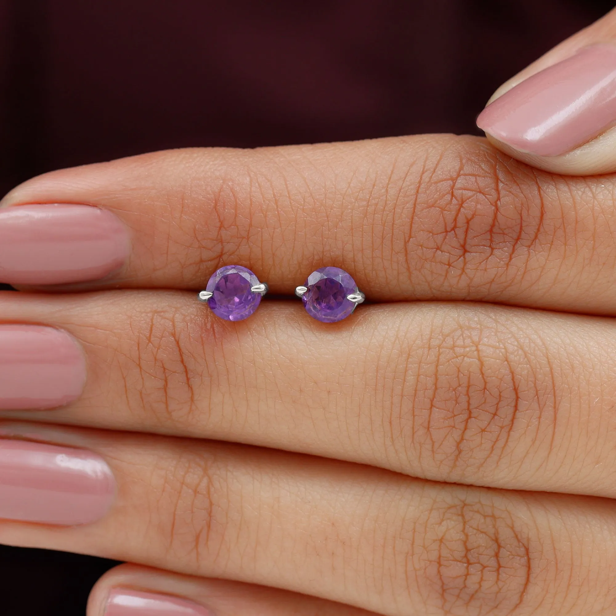 5X5 MM Amethyst Solitaire Stud Earrings for Women