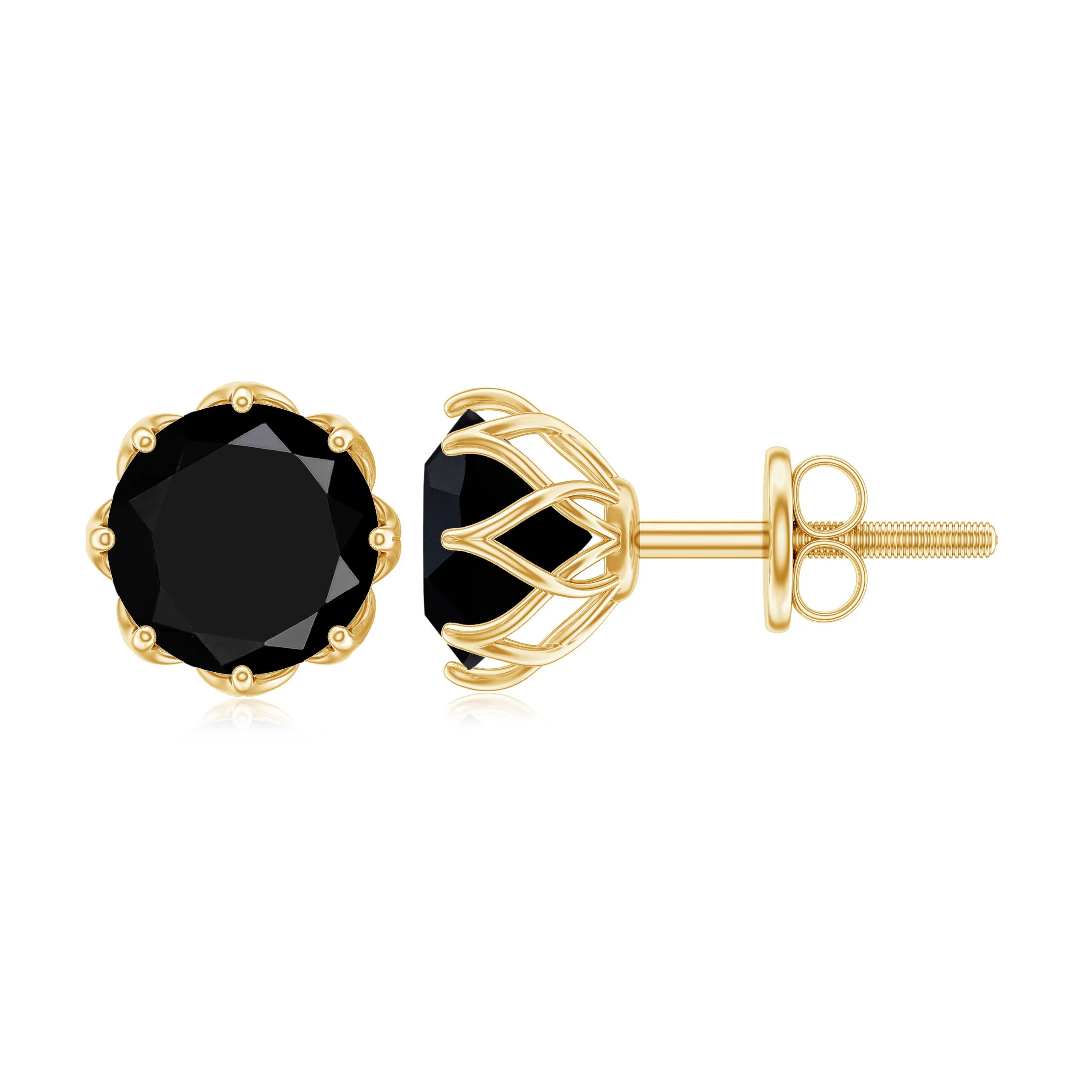 6 MM Decorative Black Spinel Solitaire Stud Earrings