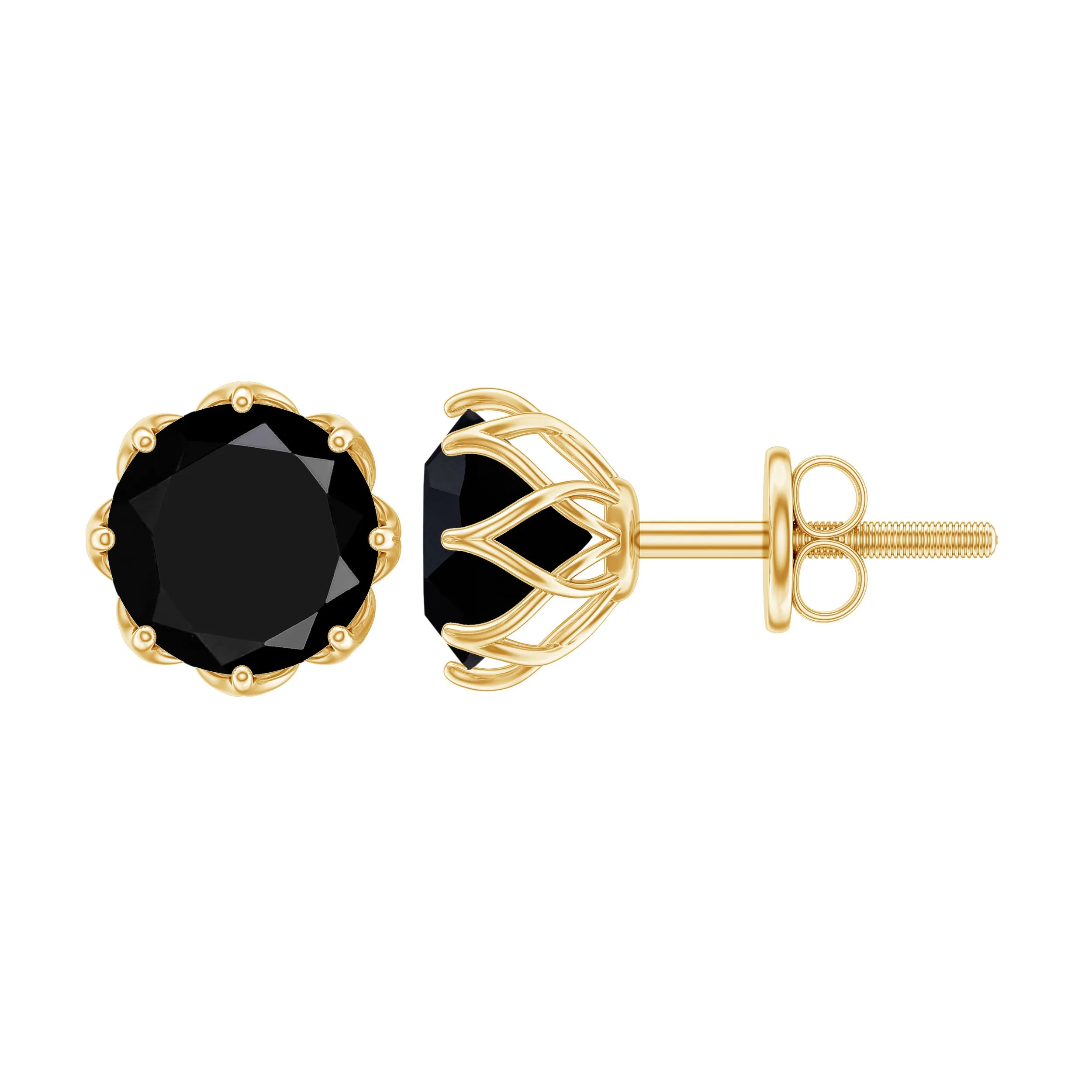 6 MM Decorative Black Spinel Solitaire Stud Earrings
