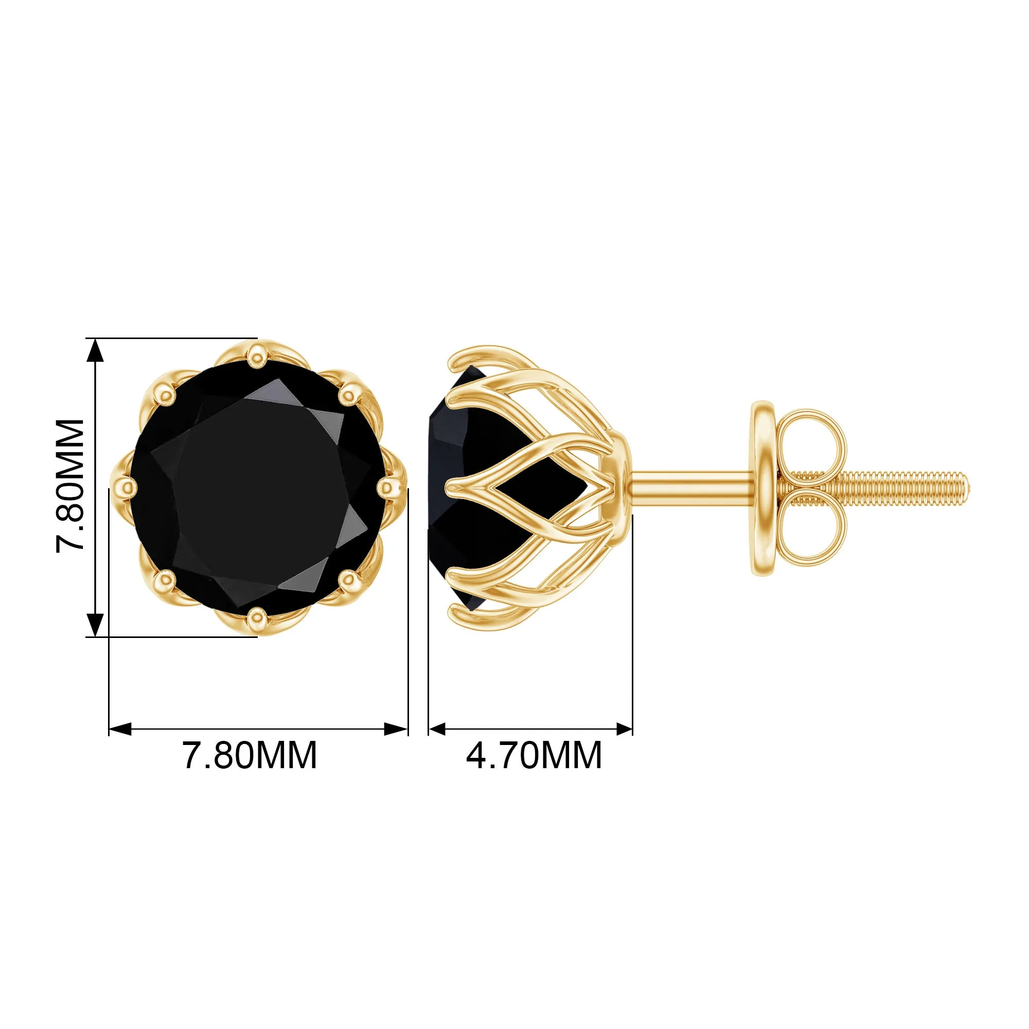 6 MM Decorative Black Spinel Solitaire Stud Earrings