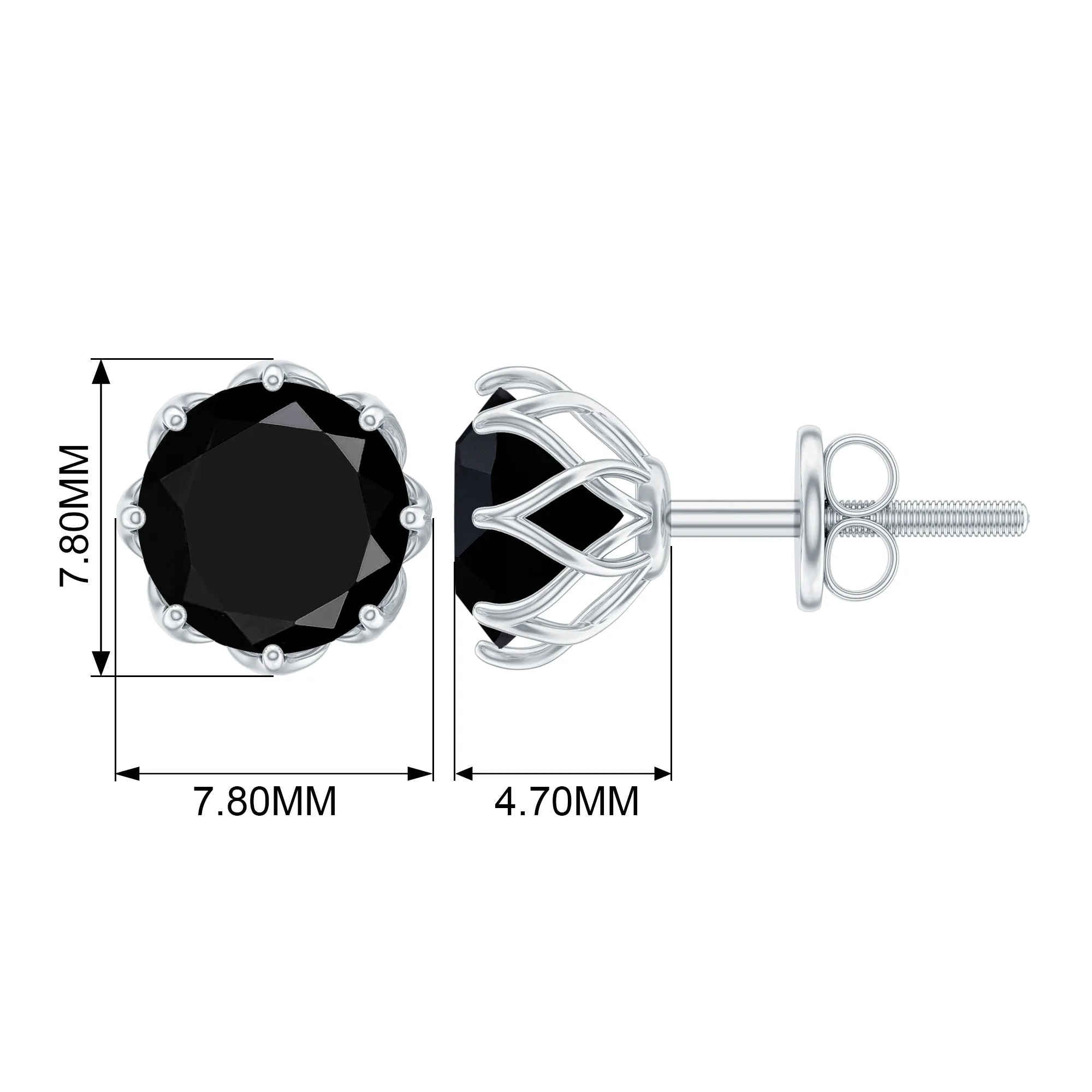 6 MM Decorative Black Spinel Solitaire Stud Earrings