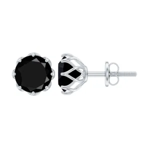 6 MM Decorative Black Spinel Solitaire Stud Earrings
