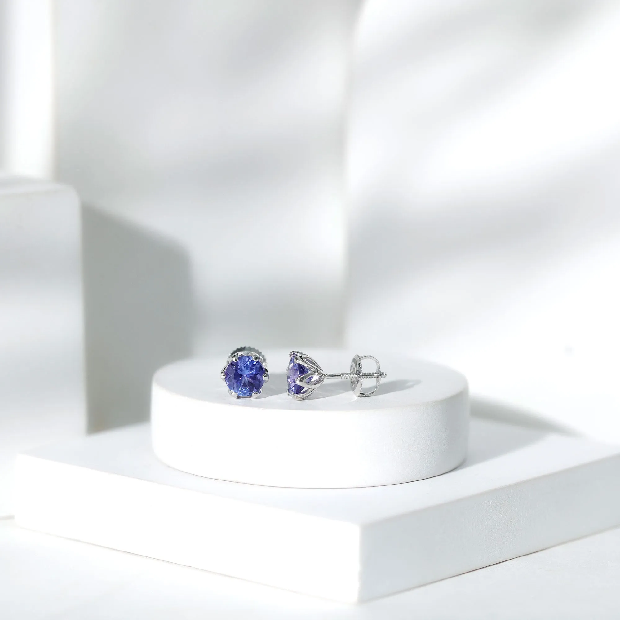 6 MM Round Cut Tanzanite Solitaire Stud Earrings for Women