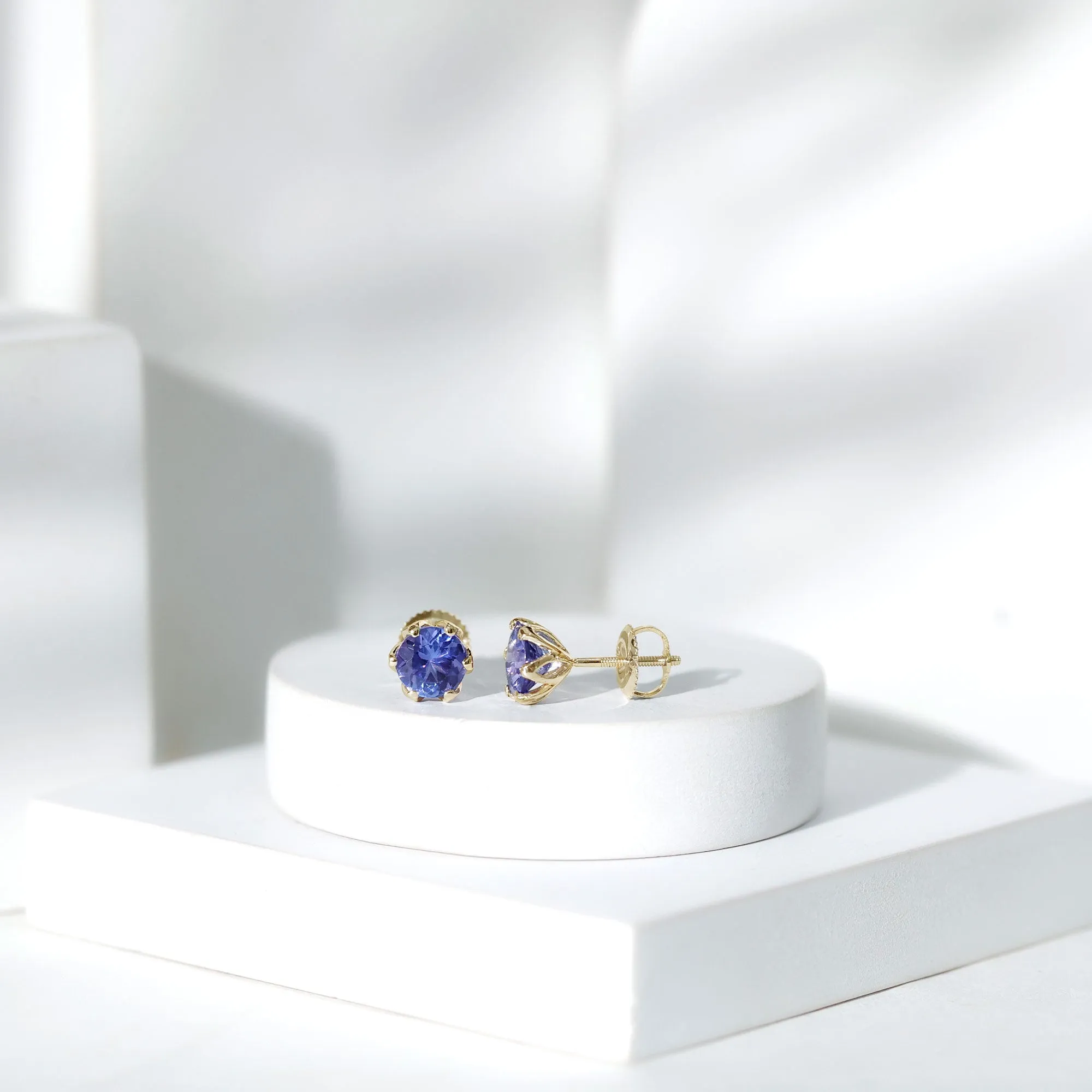 6 MM Round Cut Tanzanite Solitaire Stud Earrings for Women