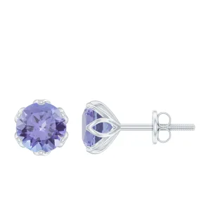 6 MM Round Cut Tanzanite Solitaire Stud Earrings for Women