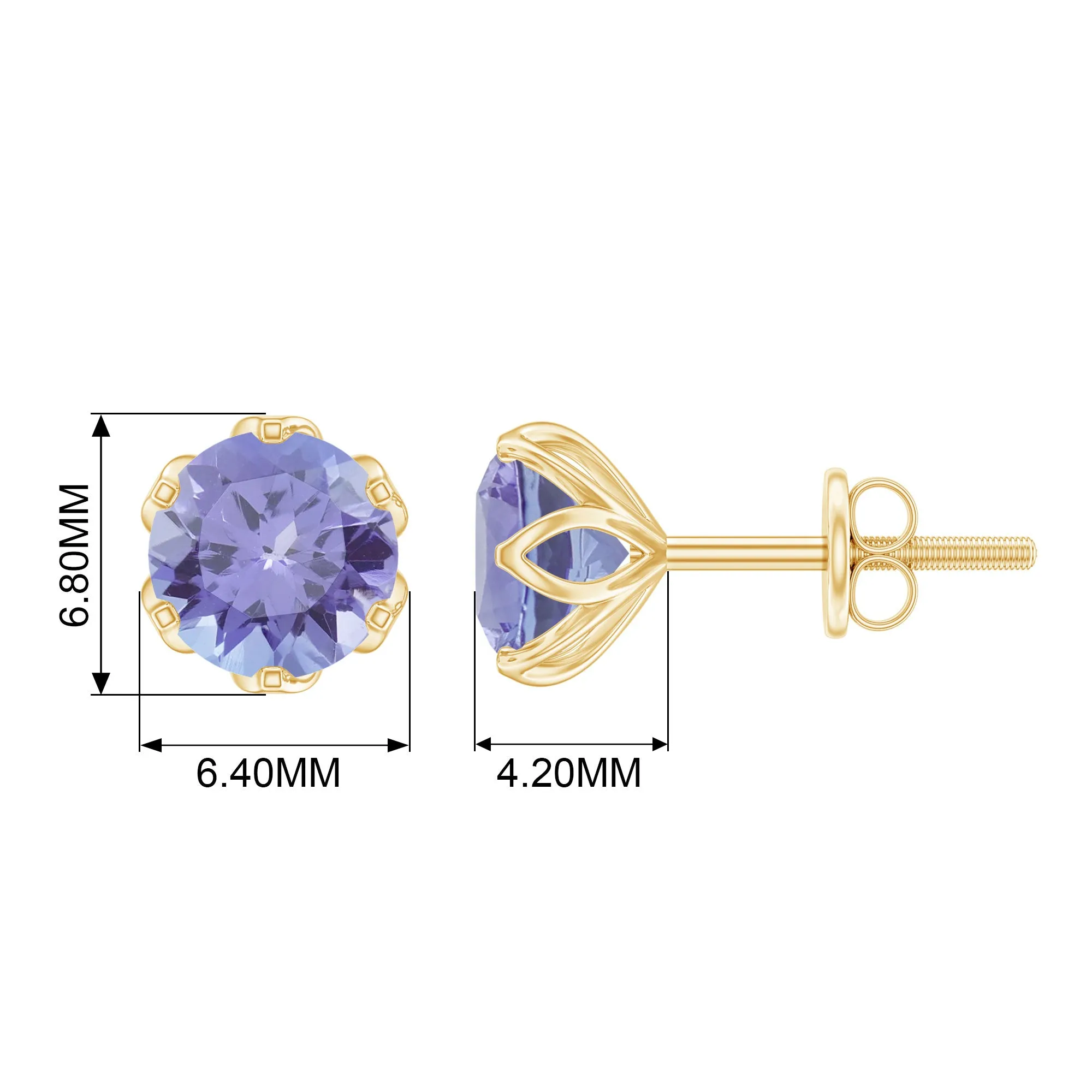 6 MM Round Cut Tanzanite Solitaire Stud Earrings for Women