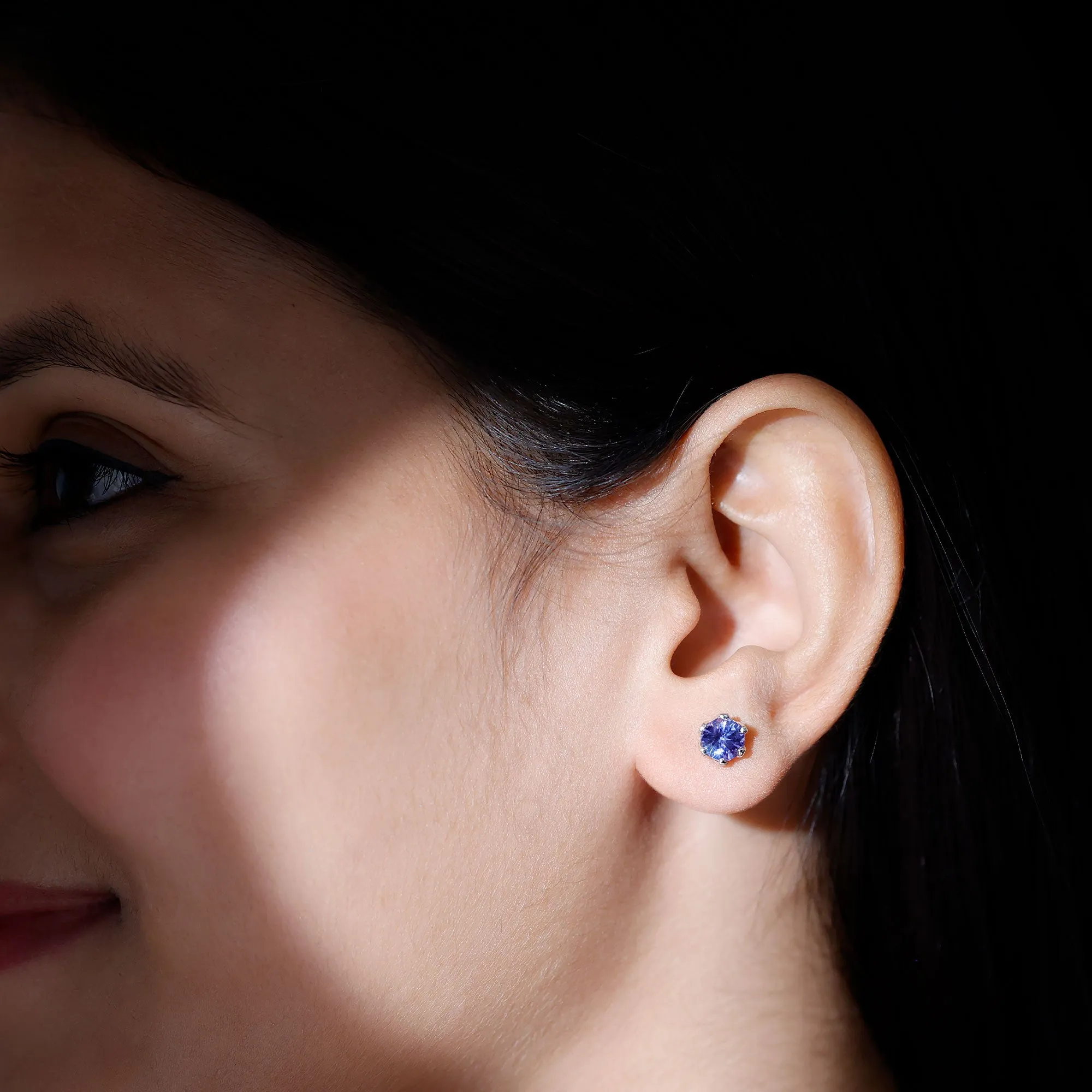 6 MM Round Cut Tanzanite Solitaire Stud Earrings for Women