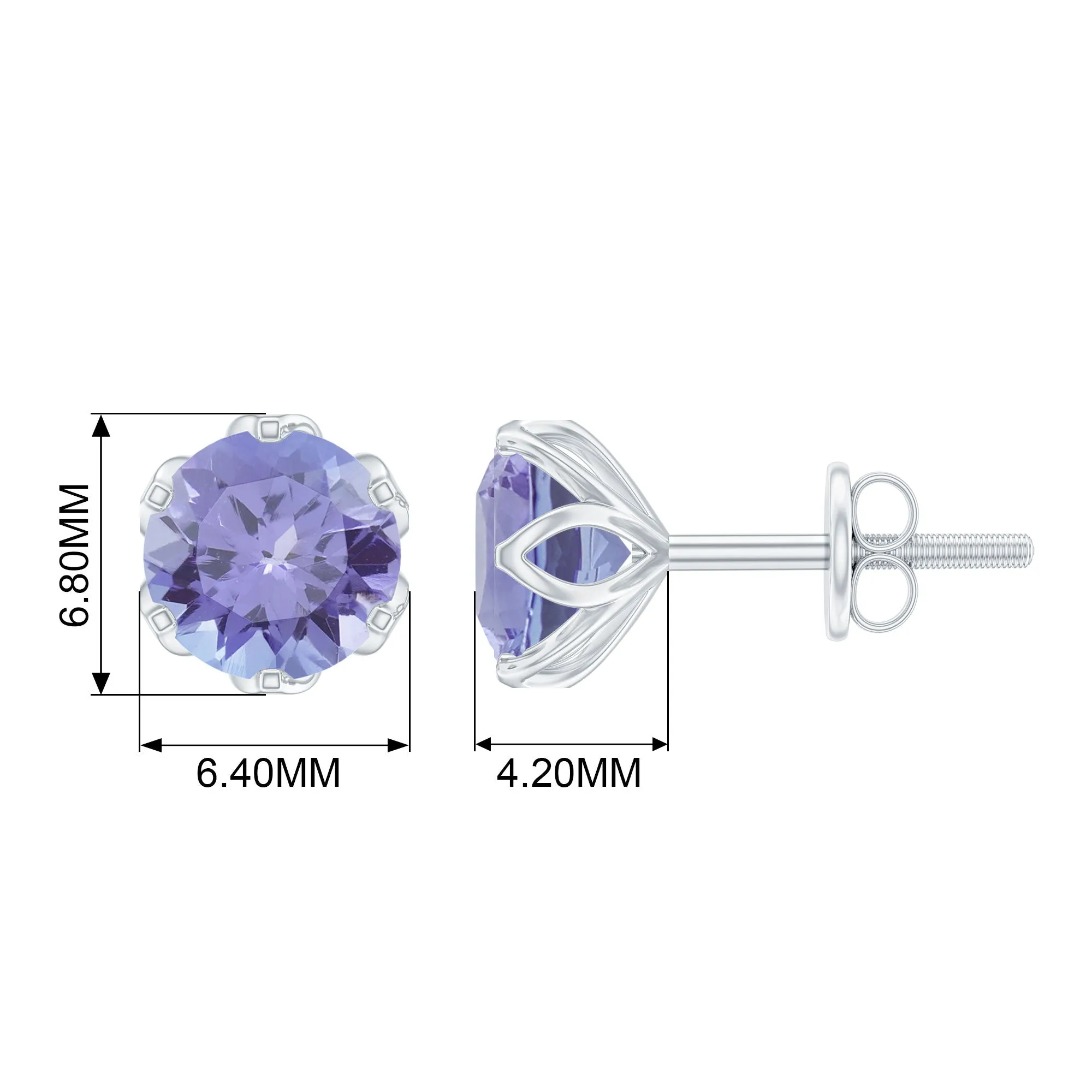 6 MM Round Cut Tanzanite Solitaire Stud Earrings for Women