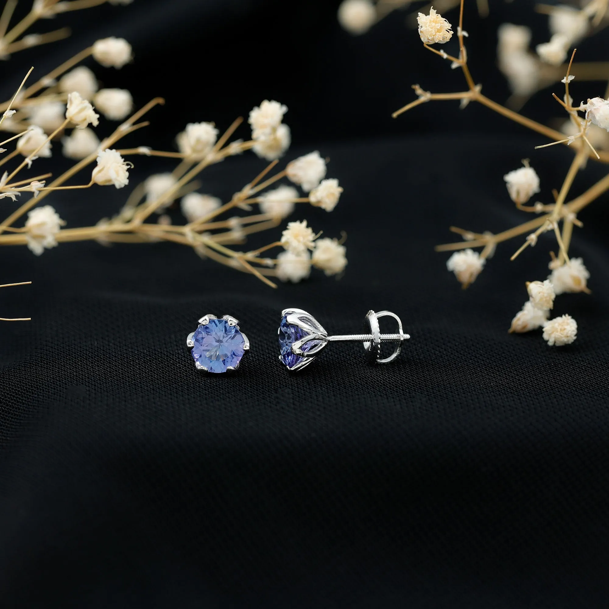 6 MM Round Cut Tanzanite Solitaire Stud Earrings for Women