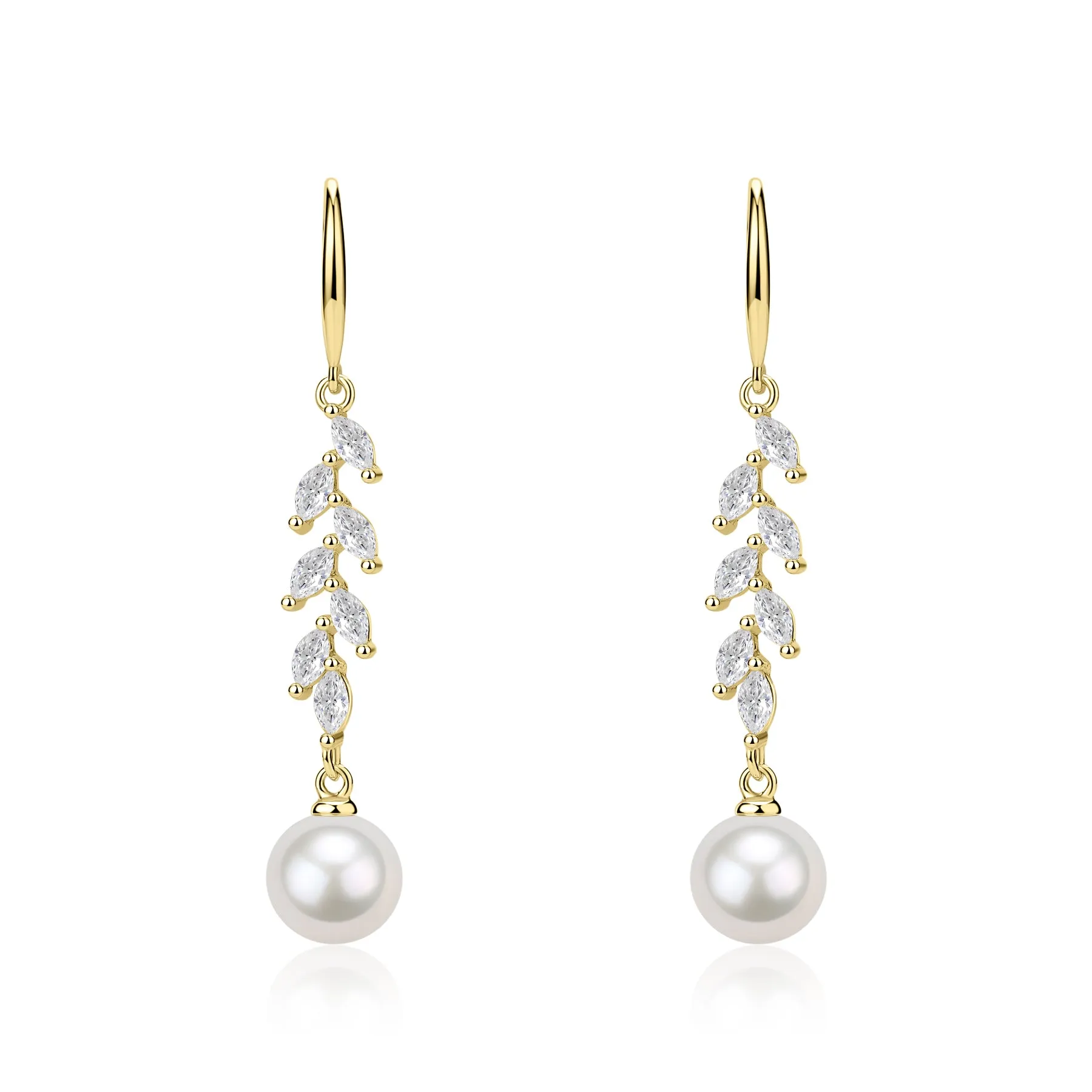 8-9mm Freshwater Pearl & Long Leaf Cubic Zirconia Earrings