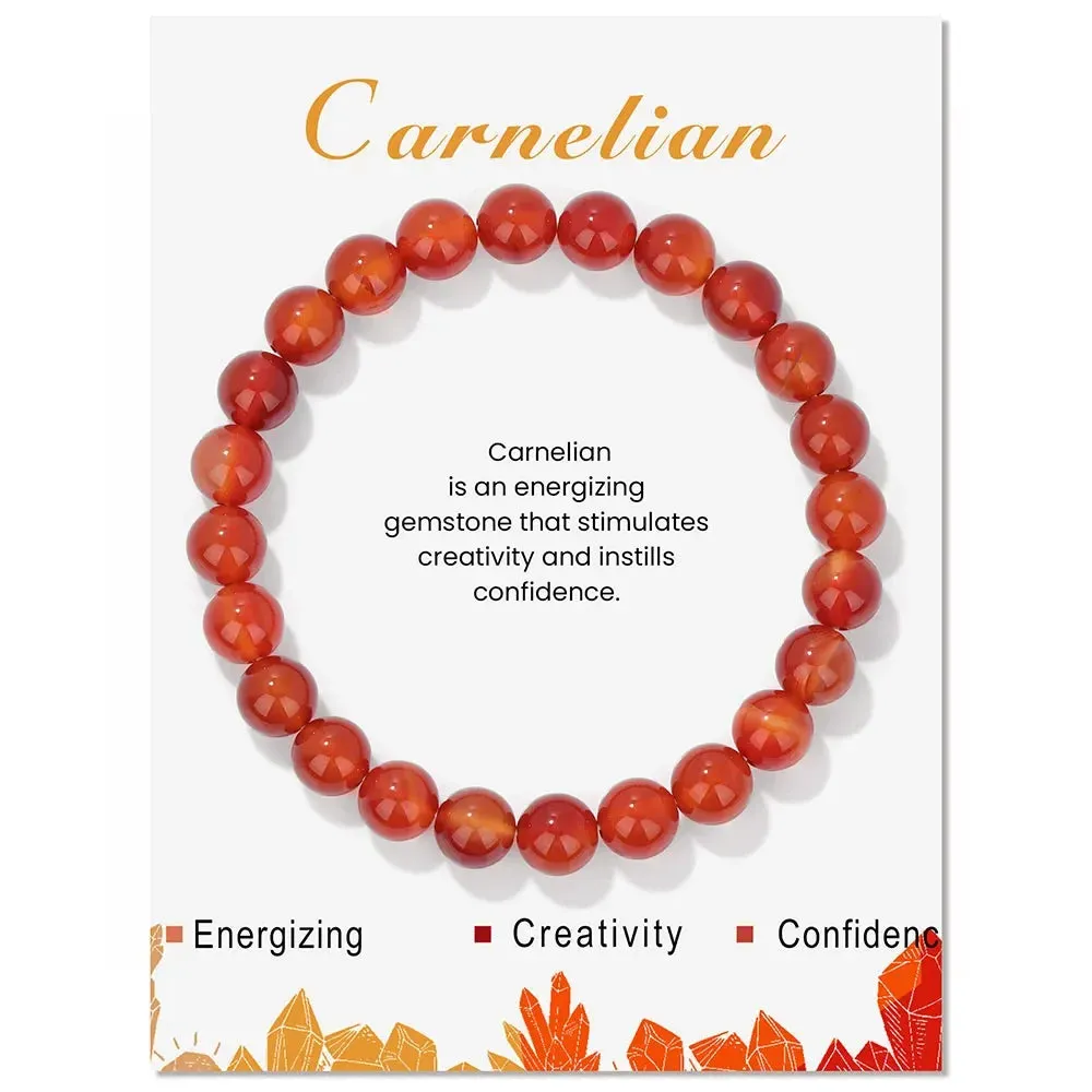 8mm Natural Carnelian Beaded Bracelets For Women Men Stylish Stretch Bangles With Blue Apatite Lapis Lazuli Turquoises Tiger Eye