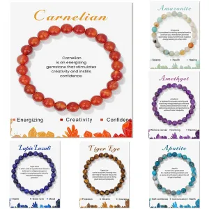 8mm Natural Carnelian Beaded Bracelets For Women Men Stylish Stretch Bangles With Blue Apatite Lapis Lazuli Turquoises Tiger Eye