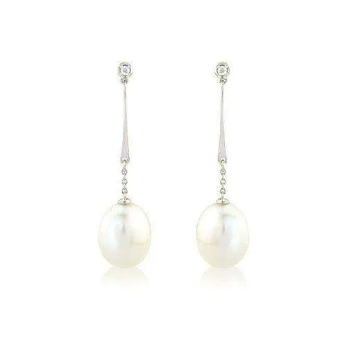 9ct White Gold Diamond and Pearl Earrings - MM8F30WDCP