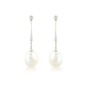 9ct White Gold Diamond and Pearl Earrings - MM8F30WDCP