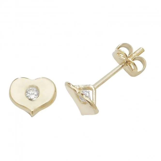 9ct Yellow Gold Heart With Single Zirconia Stud Earrings ES430