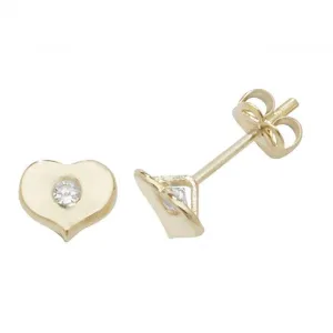 9ct Yellow Gold Heart With Single Zirconia Stud Earrings ES430
