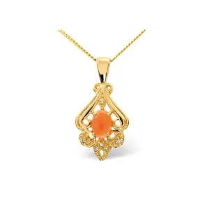 Acotis Diamonds 9K Gold 0.03ct Diamond Coral Pendant Z1138