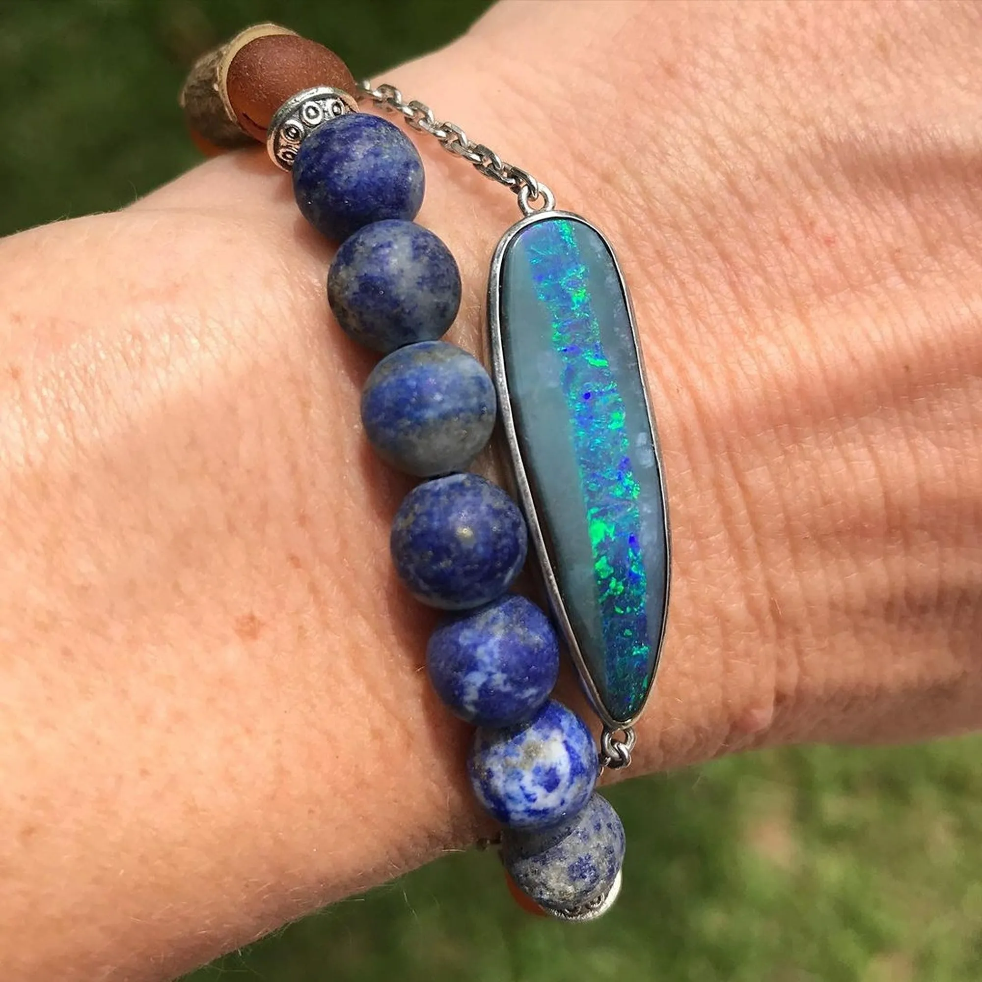 Adults | Lapis Lazuli   Raw Cognac Amber Bracelet