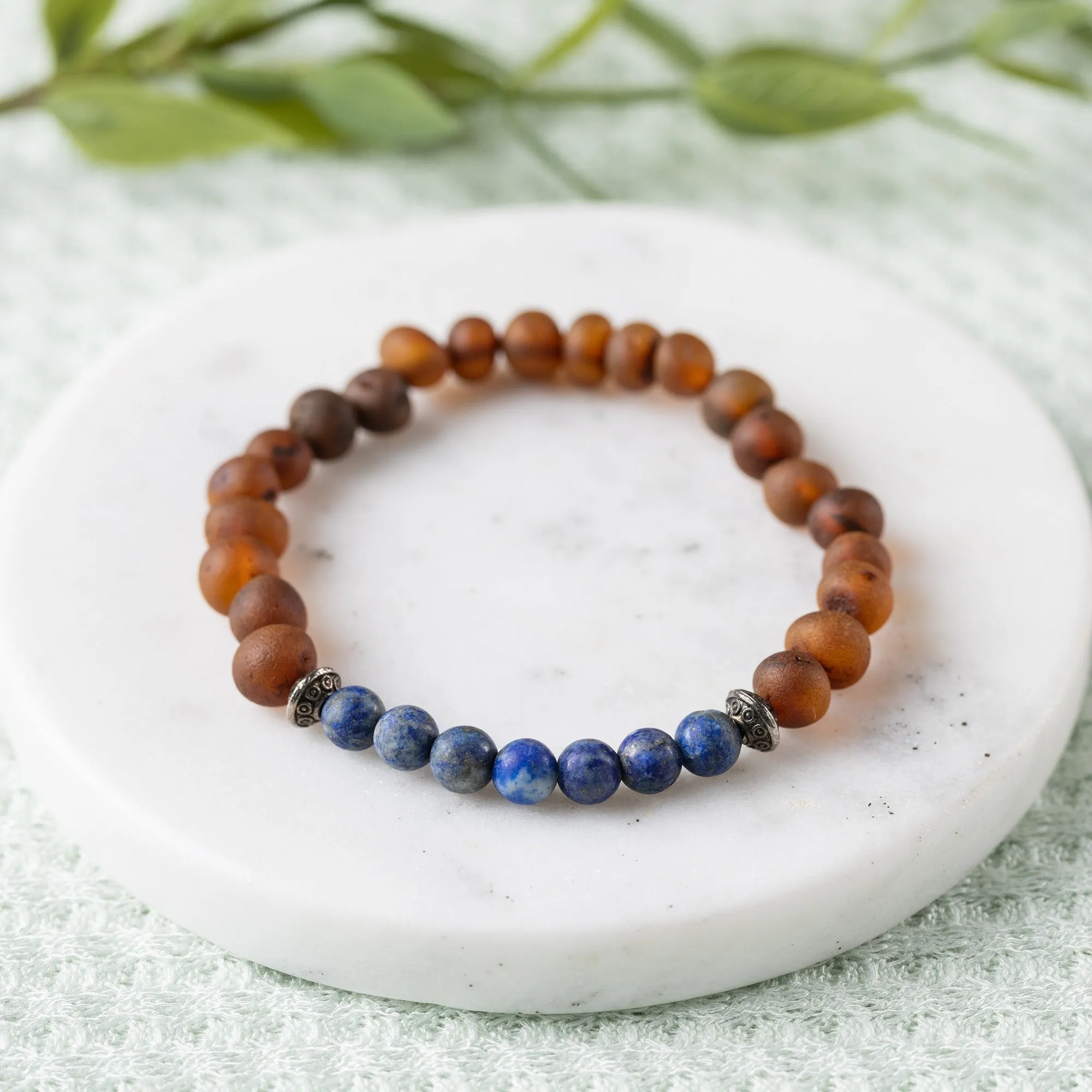 Adults | Lapis Lazuli   Raw Cognac Amber Bracelet