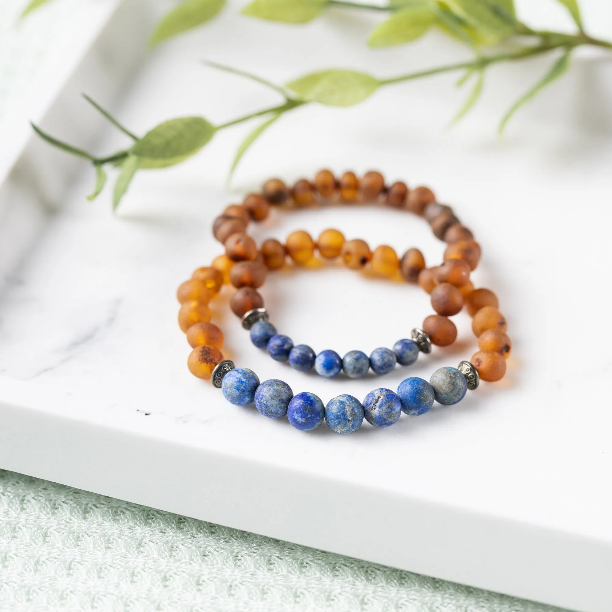 Adults | Lapis Lazuli   Raw Cognac Amber Bracelet