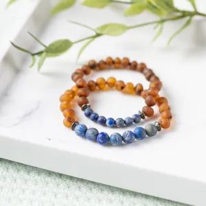 Adults | Lapis Lazuli   Raw Cognac Amber Bracelet
