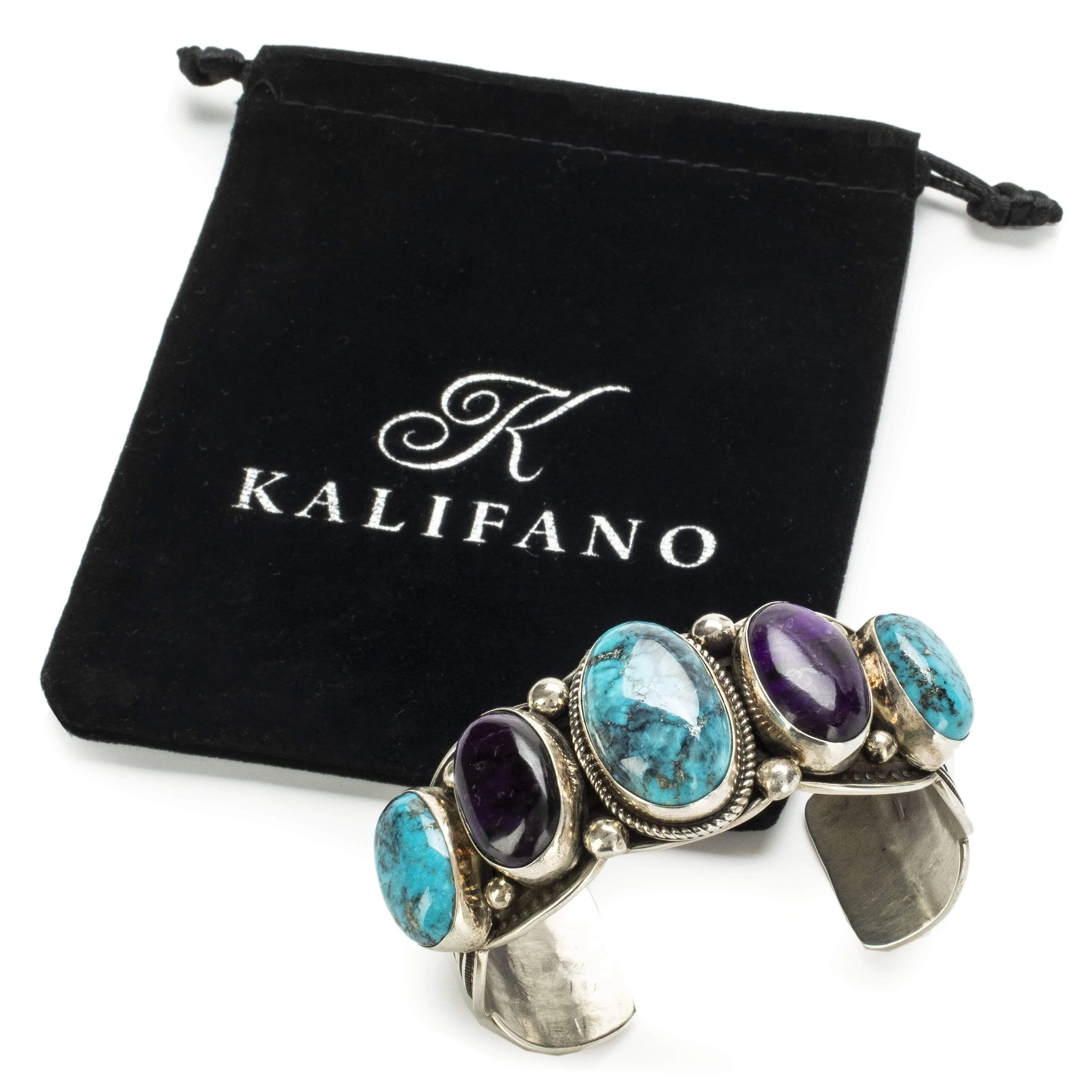 Albert Jake Lone Mountain Turquoise and Sugilite USA Native American Made 925 Sterling Silver Cuff