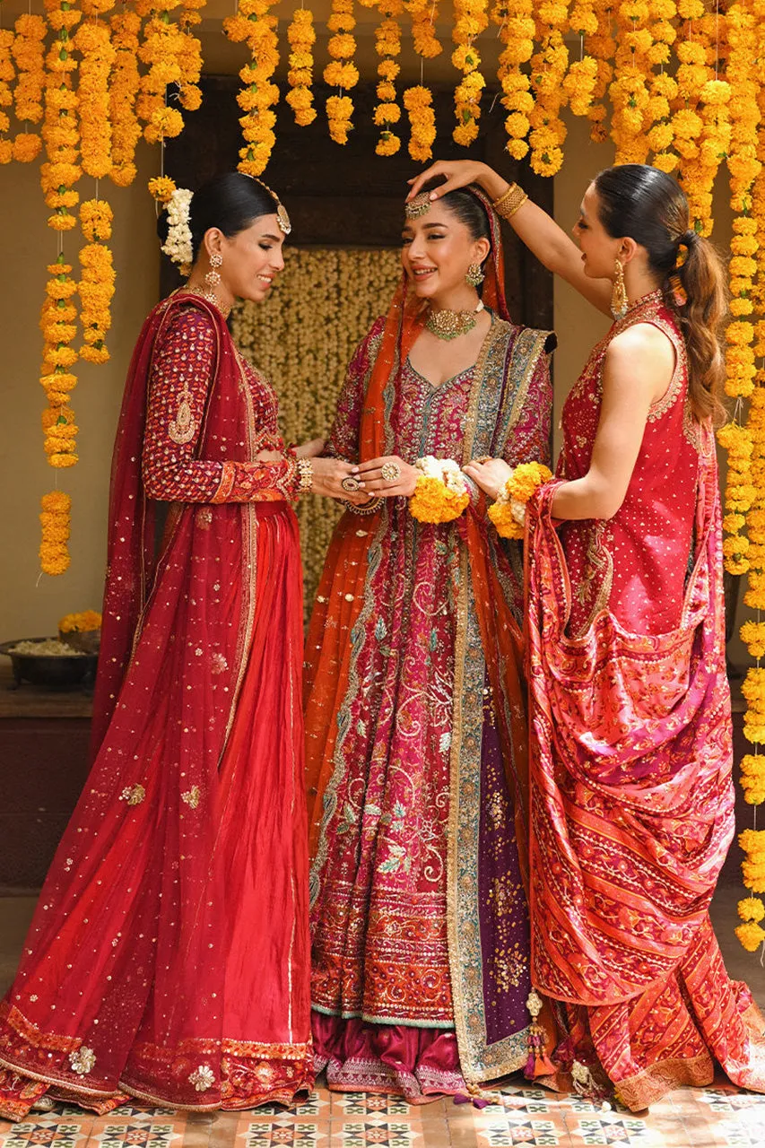 Amaltaas '24 - Primrose Crimson Angharkha, Embellished Do-Paincha Dhakha And Block Print Dupatta