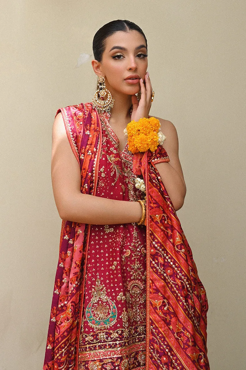 Amaltaas '24 - Primrose Crimson Angharkha, Embellished Do-Paincha Dhakha And Block Print Dupatta
