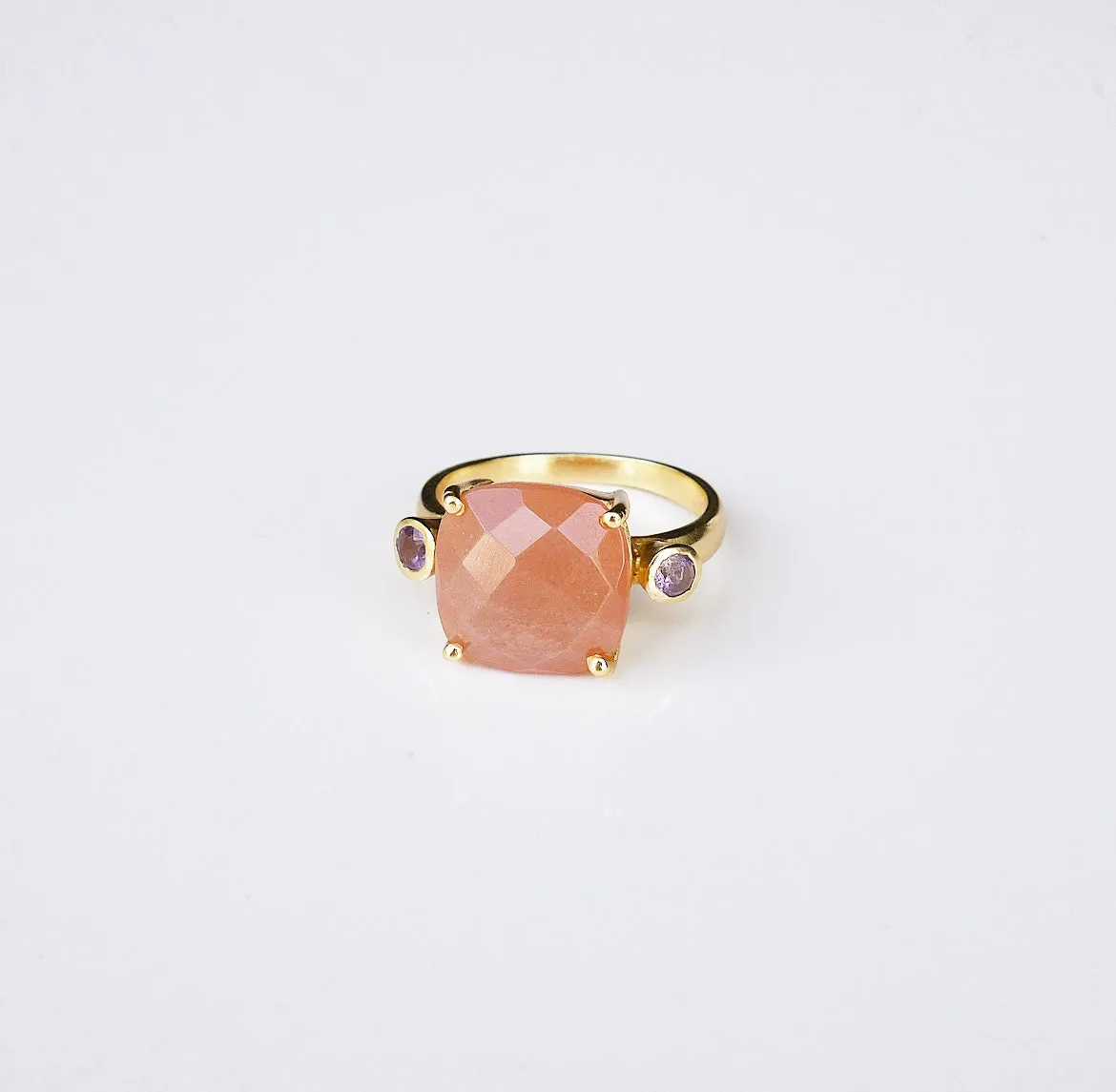 Amethyst and Peach Moonstone Golden Girl Statement .925 sterling silver Ring