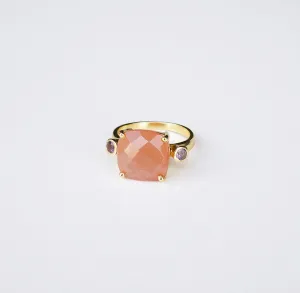 Amethyst and Peach Moonstone Golden Girl Statement .925 sterling silver Ring