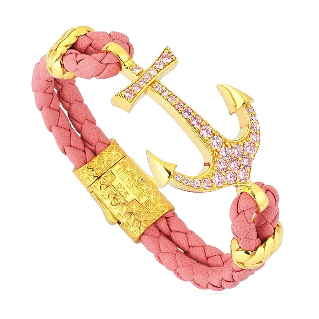 Anchor Leather Bracelet -Silver