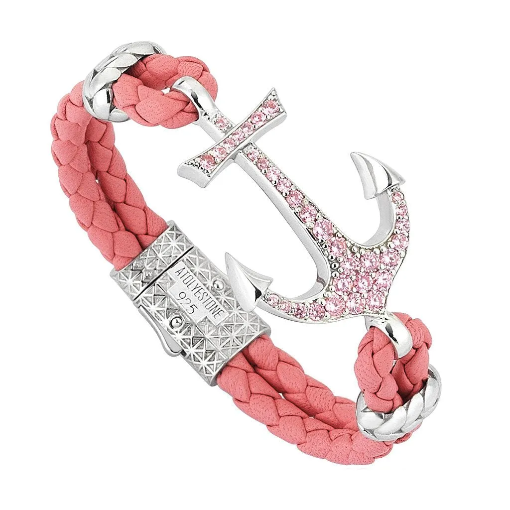 Anchor Leather Bracelet -Silver