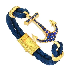 Anchor Leather Bracelet -Silver