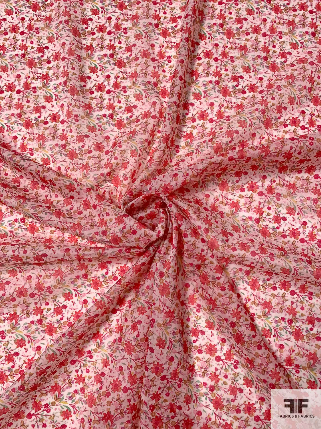 Anna Sui Border Pattern Floral Printed Sheer Nylon Chiffon - Dark Coral / Dusty Navy / Pale Blush