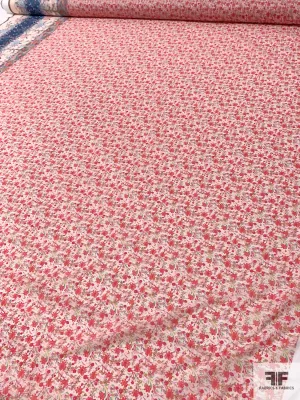 Anna Sui Border Pattern Floral Printed Sheer Nylon Chiffon - Dark Coral / Dusty Navy / Pale Blush