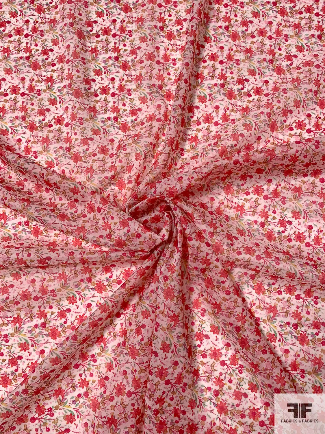 Anna Sui Border Pattern Floral Printed Sheer Nylon Chiffon - Dark Coral / Dusty Navy / Pale Blush