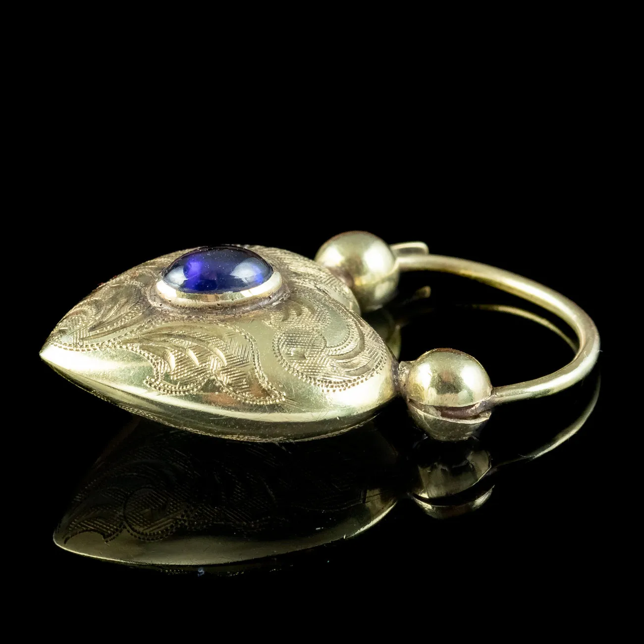 Antique Victorian Sapphire Heart Padlock 9ct Gold 0.70ct Sapphire