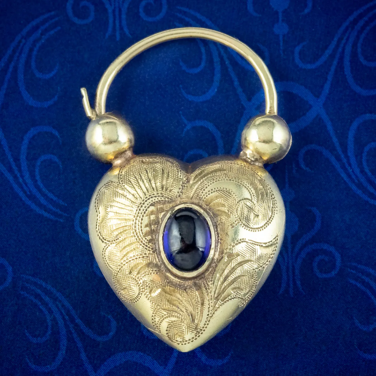 Antique Victorian Sapphire Heart Padlock 9ct Gold 0.70ct Sapphire