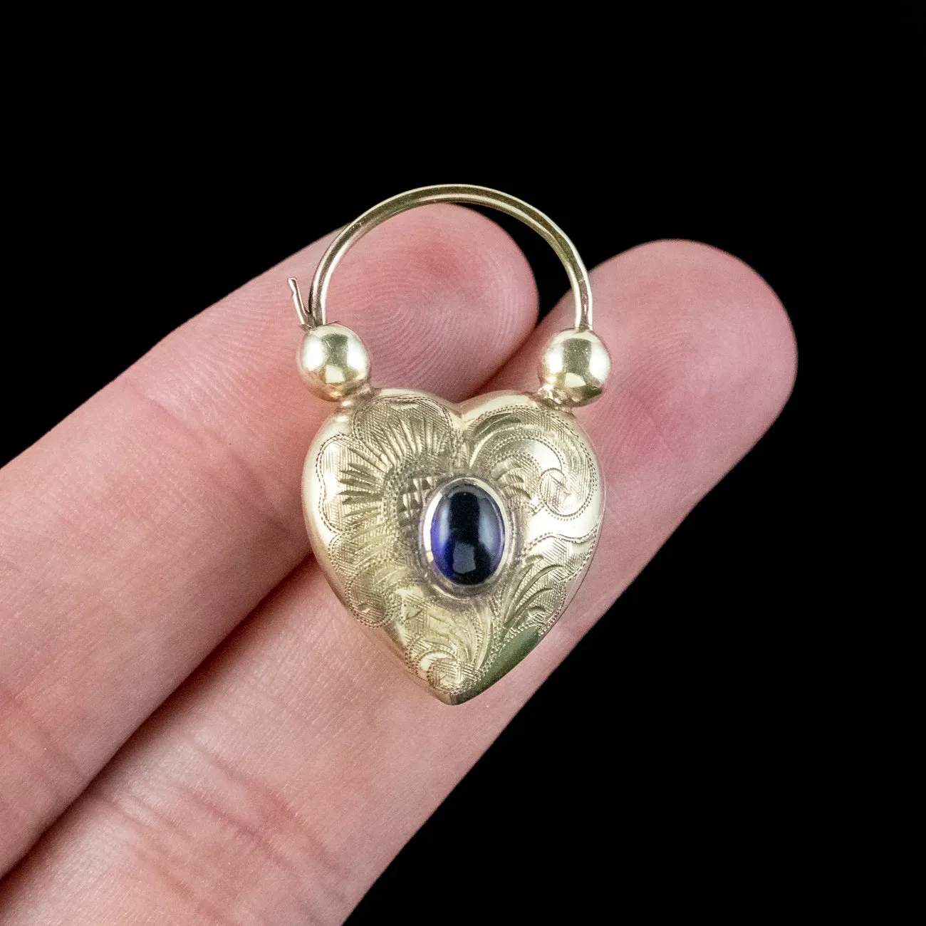 Antique Victorian Sapphire Heart Padlock 9ct Gold 0.70ct Sapphire