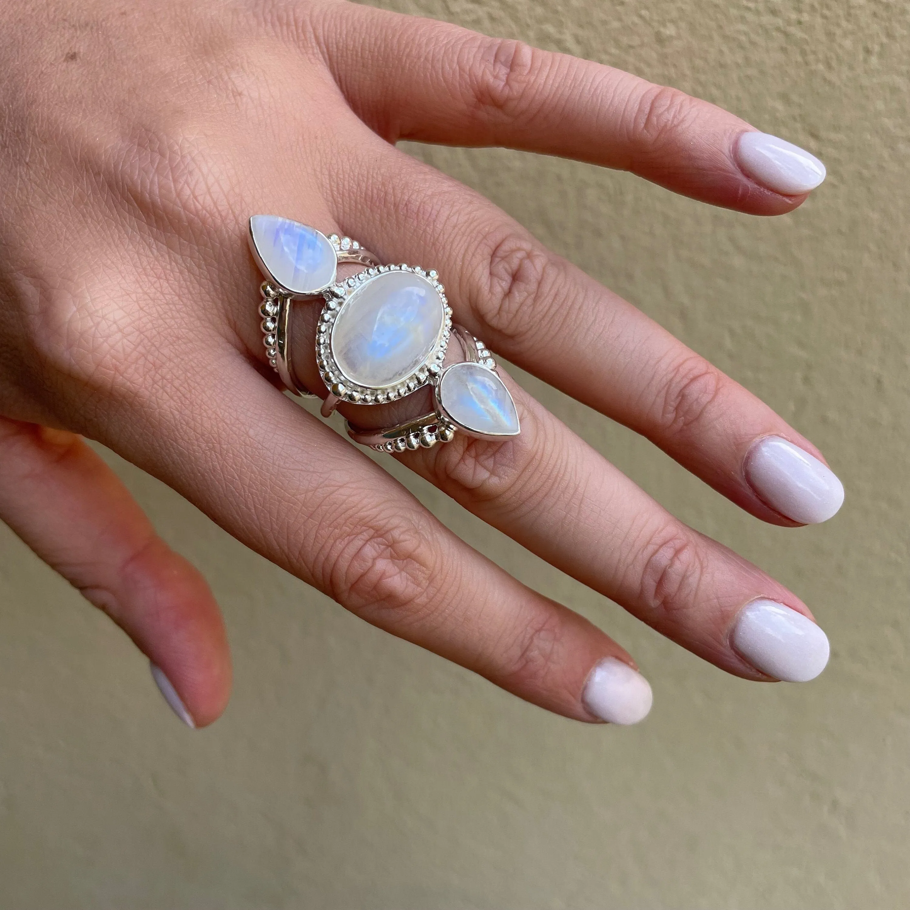 Aphrodite Sterling Silver Rainbow Moonstone Ring